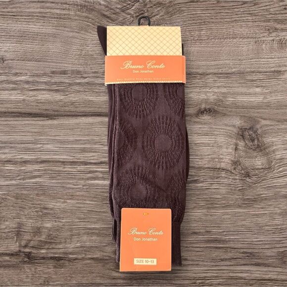 NWT Bruno Conte Men’s Dark Brown Ribbed Dress Socks Size 10-13 Rayon Nylon - Picture 1 of 5